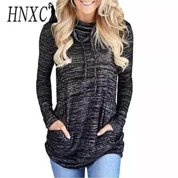 HNXC Женская мода повседневные однотонные принты с длинным рукавом полуводолазка толстовки и свитшоты S чёрный