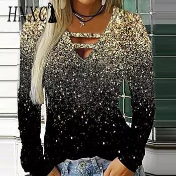 HNXC Женская мода повседневные осенне-зимние блузки и рубашки с длинным рукавом и V-образным вырезом S