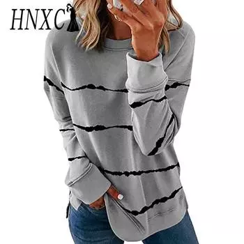 HNXC Женская мода повседневные осенне-зимние блузки и рубашки с длинным рукавом и круглым вырезом S белый