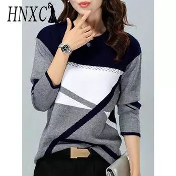 HNXC Женская мода повседневные осенне-зимние блузки и рубашки с длинным рукавом и круглым вырезом S чёрный