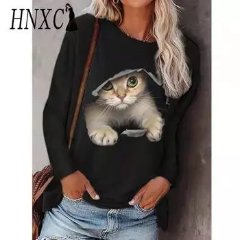 HNXC Женская мода повседневные осенне-зимние блузки и рубашки с длинным рукавом и круглым вырезом S чёрный