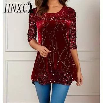 HNXC Женская мода повседневные осенне-зимние блузки и рубашки с длинным рукавом и круглым вырезом S фиолетовый