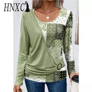 HNXC Женская мода повседневные осенне-зимние блузки и рубашки с длинным рукавом и круглым вырезом S коричневый