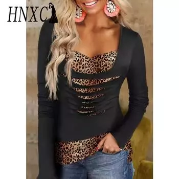 HNXC Женская мода повседневные осенне-зимние блузки и рубашки с длинным рукавом и V-образным вырезом S