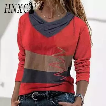 HNXC Женская мода повседневные осенне-зимние блузки и рубашки с длинным рукавом и V-образным вырезом S зелёный