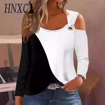 HNXC Женская мода повседневные осенне-зимние блузки и рубашки с длинным рукавом и круглым вырезом S
