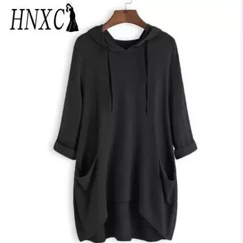 HNXC Женская мода Повседневные толстовки с капюшоном и длинным рукавом S чёрный