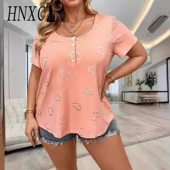 HNXC Женская мода Повседневный летний Love Letter Print Короткие рукава O-образный вырез Блузки и рубашки S розовый