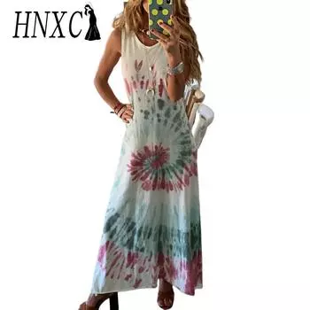 HNXC Женские модные летние повседневные платья без рукавов с круглым вырезом S белый