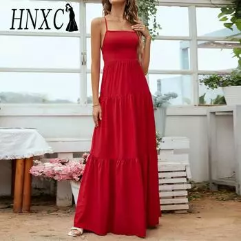 HNXC женские модные летние весенние однотонные повседневные платья без рукавов с квадратным воротником и принтом XS красный