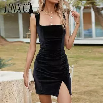 HNXC Женские модные летние весенние однотонные повседневные платья без рукавов с высокой талией и принтом S бордовый