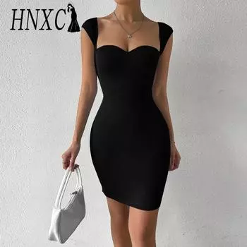 HNXC Женские модные летние весенние однотонные повседневные платья без рукавов с высокой талией и принтом