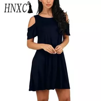 HNXC Женские модные летние весенние однотонные повседневные платья с коротким рукавом и круглым вырезом с принтом S белый