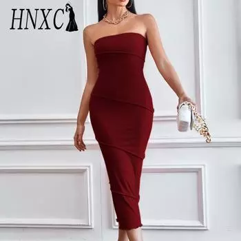 HNXC Женские модные летние весенние однотонные повседневные платья без рукавов с высокой талией и принтом S оранжевый