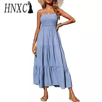 HNXC Женские модные летние весенние однотонные повседневные платья без рукавов с высокой талией и принтом