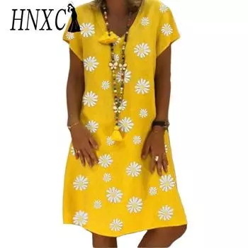 HNXC Женские модные летние весенние повседневные платья с коротким рукавом и v-образным вырезом с цветочным принтом S хаки