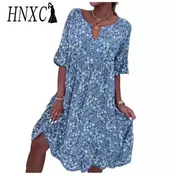 HNXC Женские модные летние весенние повседневные платья с коротким рукавом и v-образным вырезом с цветочным принтом S розовый