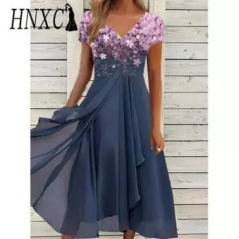HNXC Женские модные летние весенние повседневные платья с короткими рукавами и v-образным вырезом S