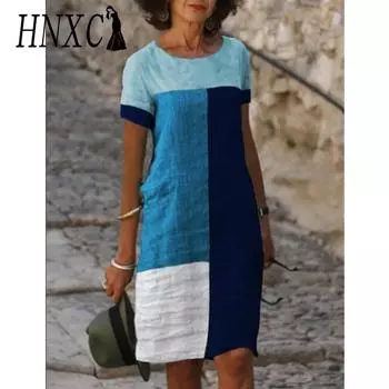 HNXC Женские модные летние весенние повседневные платья с коротким рукавом и круглым вырезом S