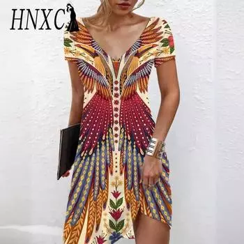 HNXC Женские модные летние весенние повседневные платья с короткими рукавами и v-образным вырезом S