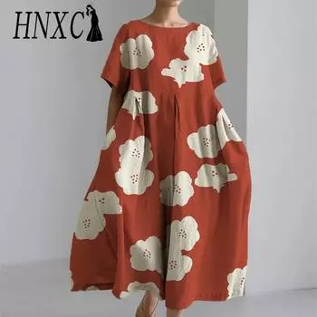HNXC Женские модные летние весенние повседневные платья с коротким рукавом и круглым вырезом S