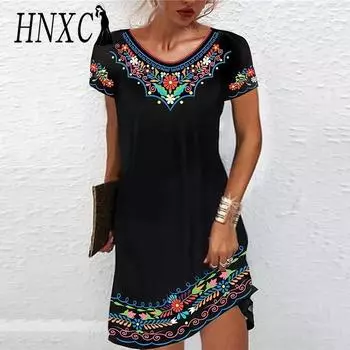 HNXC Женские модные летние весенние повседневные платья с коротким рукавом и круглым вырезом S