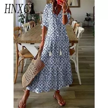 HNXC Женские модные летние весенние повседневные платья с короткими рукавами и v-образным вырезом S фиолетовый