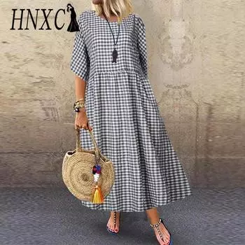 HNXC Женские модные летние весенние повседневные платья с коротким рукавом и круглым вырезом S синий