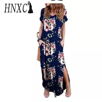 HNXC Женские модные летние весенние повседневные платья с короткими рукавами и v-образным вырезом S