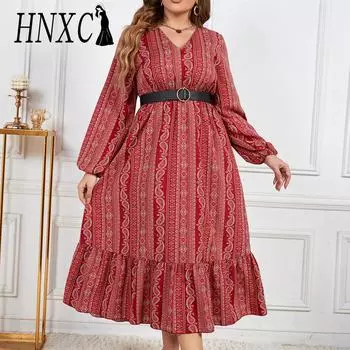 HNXC Женские модные осенне-зимние повседневные платья с длинным рукавом и v-образным вырезом