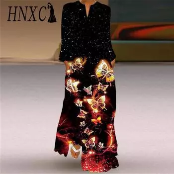 HNXC Женские модные осенне-зимние повседневные платья с длинным рукавом и v-образным вырезом S