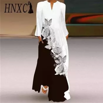 HNXC Женские модные осенне-зимние повседневные платья с длинным рукавом и v-образным вырезом S