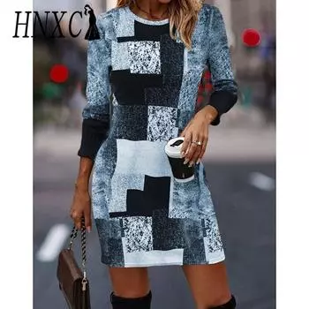 HNXC Женские модные осенне-зимние повседневные платья с длинным рукавом и v-образным вырезом S