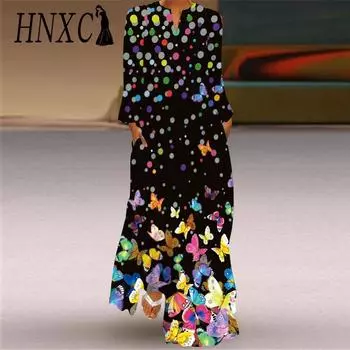 HNXC Женские модные осенне-зимние повседневные платья с длинным рукавом и v-образным вырезом S