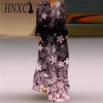 HNXC Женские модные осенне-зимние повседневные платья с длинным рукавом и v-образным вырезом S