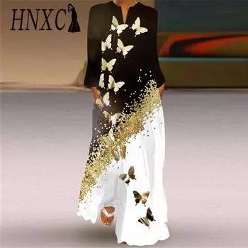 HNXC Женские модные осенне-зимние повседневные платья с длинным рукавом и v-образным вырезом S