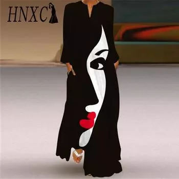 HNXC Женские модные осенне-зимние повседневные платья с длинным рукавом и v-образным вырезом S