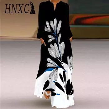 HNXC Женские модные осенне-зимние повседневные платья с длинным рукавом и v-образным вырезом S