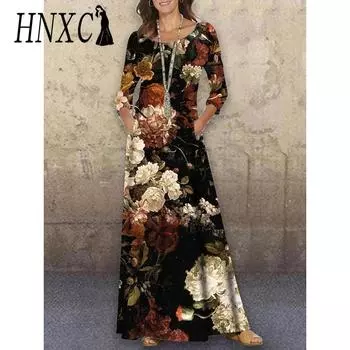 HNXC Женские модные осенне-зимние повседневные платья с длинным рукавом и v-образным вырезом и высокой талией S