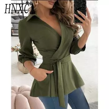 HNXC Женские модные осенне-зимние повседневные платья с длинным рукавом и v-образным вырезом S чёрный