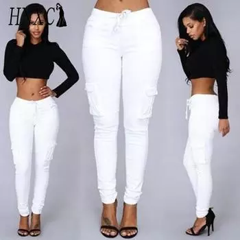 HNXC Женские модные повседневные брюки и капри с однотонным принтом S белый