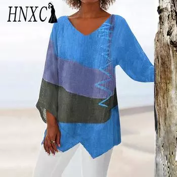 HNXC Женские модные повседневные летние блузки и рубашки с v-образным вырезом и длинными рукавами