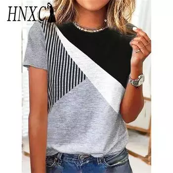 HNXC Женские модные повседневные летние блузки и рубашки с короткими рукавами и круглым вырезом S серый