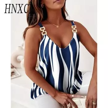 HNXC Женская мода Повседневные летние блузки и рубашки без рукавов с V-образным вырезом S