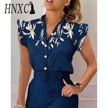 HNXC Женская мода Повседневная летняя рубашка с длинным рукавом и воротником-поло S