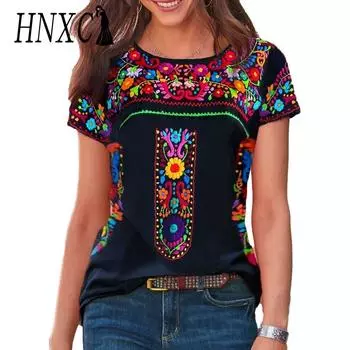 HNXC Женские модные повседневные летние блузки и рубашки с короткими рукавами и круглым вырезом S тёмно-синий