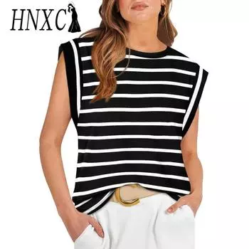 HNXC Женские модные повседневные летние блузки и рубашки с короткими рукавами и круглым вырезом S