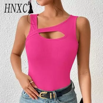 HNXC Женские модные повседневные летние однотонные блузки и рубашки без рукавов с принтом S розовый