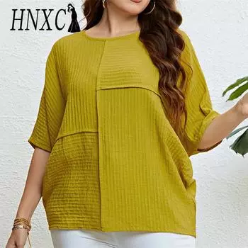 HNXC женские модные повседневные летние однотонные блузки и рубашки с короткими рукавами и круглым вырезом с принтом
