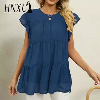 HNXC женские модные повседневные летние однотонные блузки и рубашки с короткими рукавами и круглым вырезом с принтом S бордовый